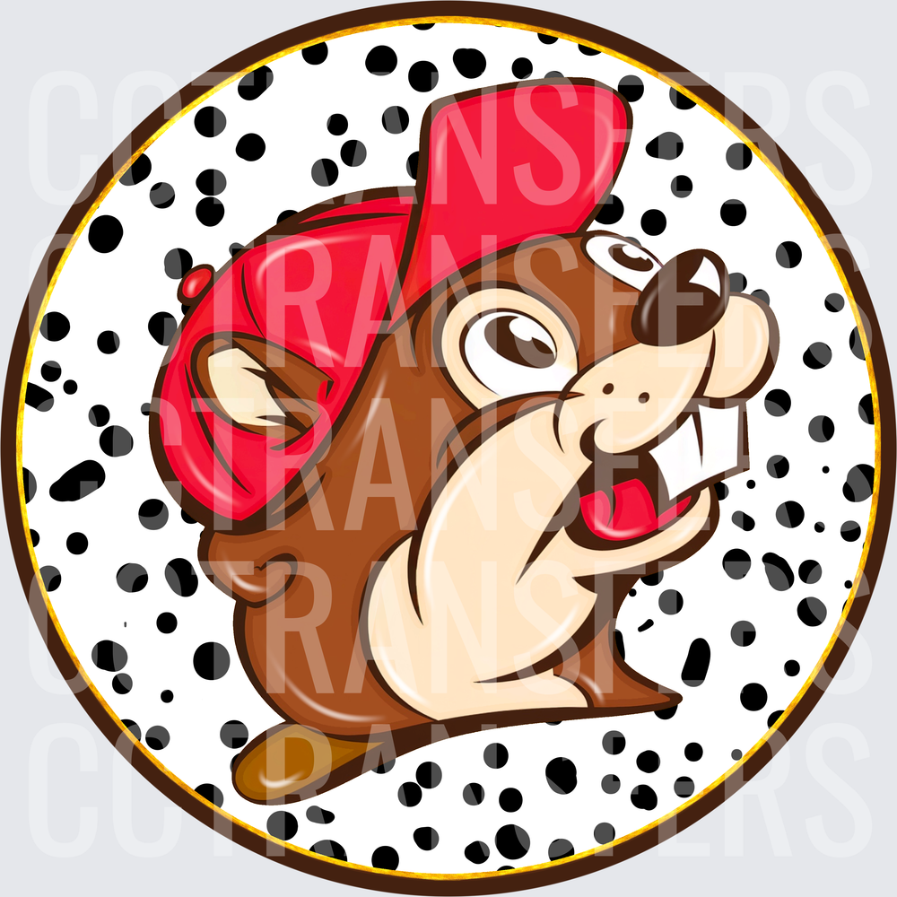 Cartoon Beaver Wearing Red Backwards Snapback Circle Polka Dot (DTF)