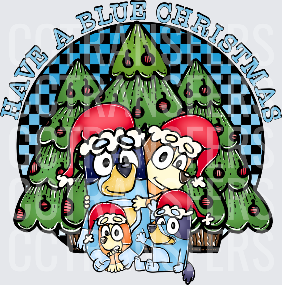 Have A Blue Christmas Cartoon Dog Family (DTF)