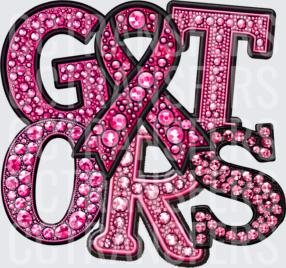 Pink Rhinestone Bedazzled GOATS Breast Cancer Ribbon (DTF)