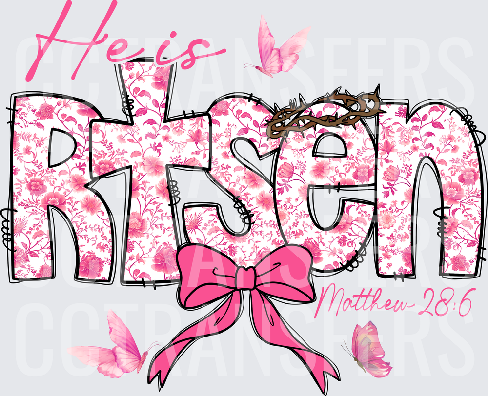 He Is Risen Matthew 28:6 Pink Floral Crown of Thorns (DTF)