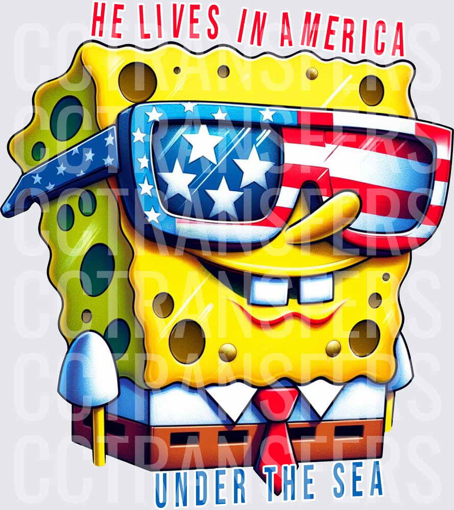 He Lives In America Under The Sea Patriotic Sponge (DTF)