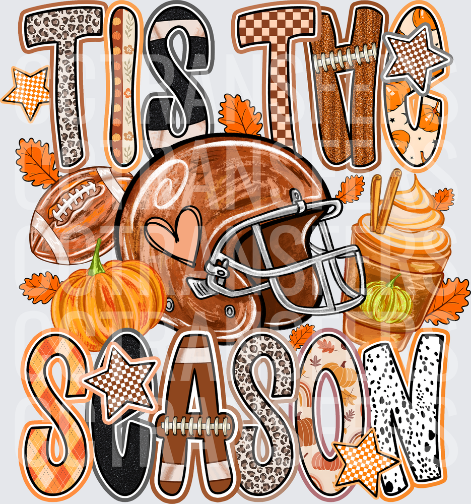 Tis The Season Football Helmet Pumpkin Fall Leopard (DTF)