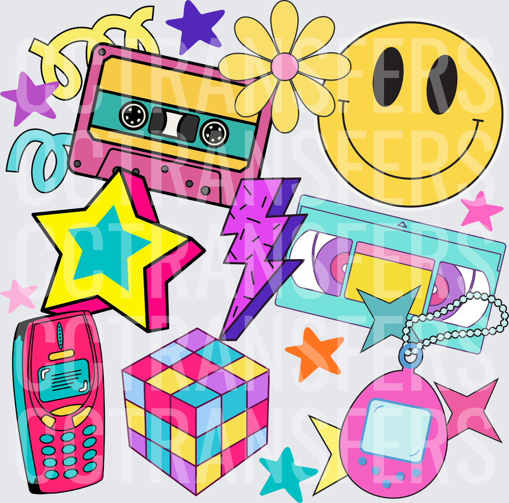 Retro 90s Nostalgia Icons Collage Pop Culture Mashup (DTF)
