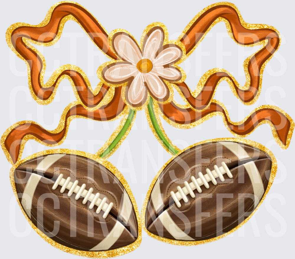 Glitter Footballs Daisy Flower Wavy Ribbon (DTF)