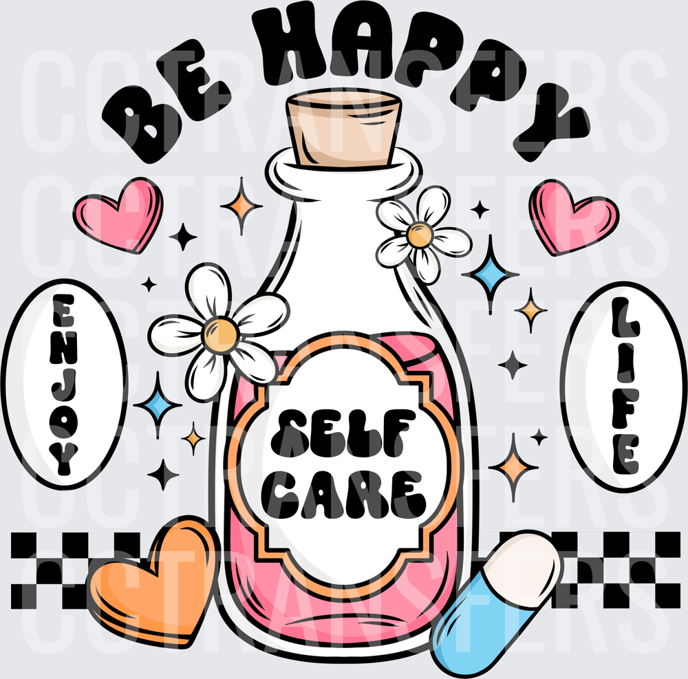 Be Happy Self Care Enjoy Life Retro Potion Bottle (DTF)