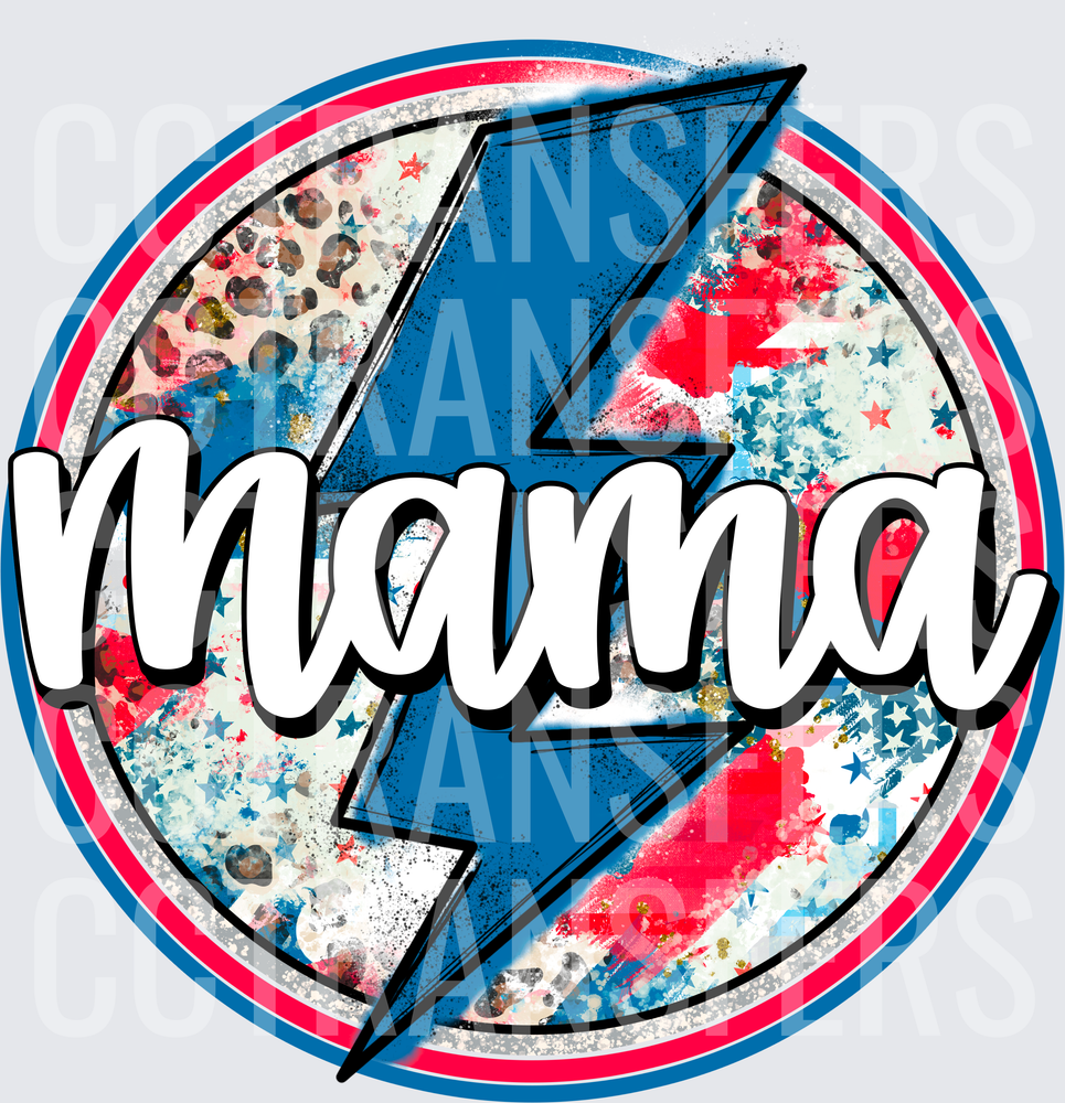 Mama Lightning Bolt Patriotic Leopard Circle (DTF)