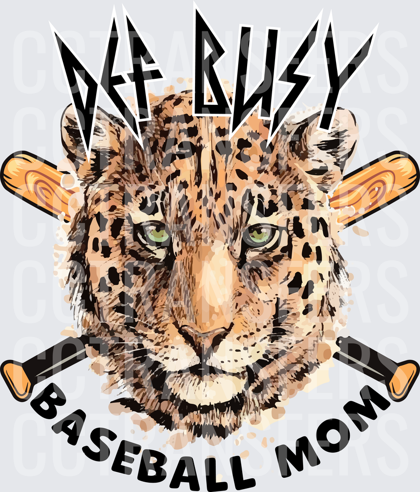 Def Busy Baseball Mom Leopard Crossed Bats (DTF)