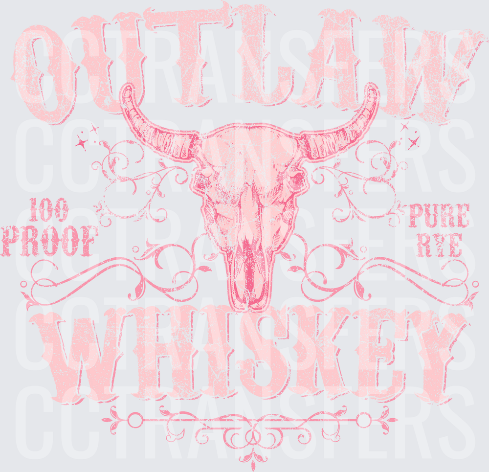 Outlaw Whiskey 100 Proof Pure Rye Bull Skull Pink (DTF)