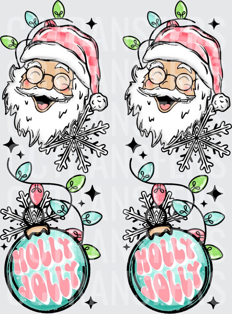 Holly Jolly Santa with Snowflake Ornament and Lights (DTF)