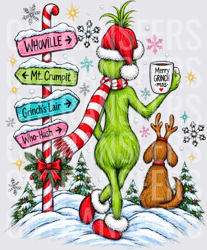 Merry G-Man-mas Green Creature With Max Holiday Sign Post (DTF)