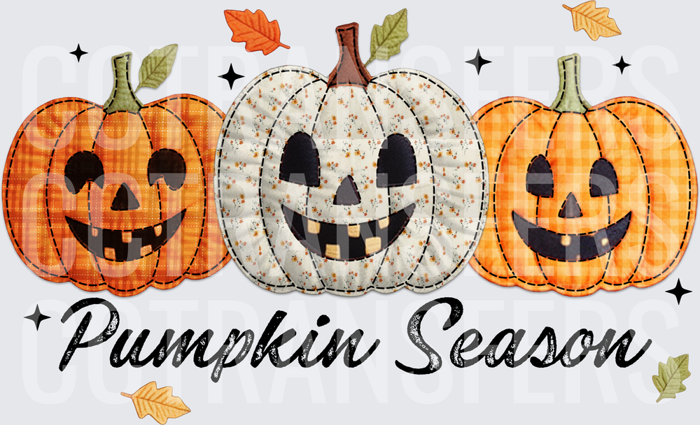 Pumpkin Season Quilted Jack-O-Lantern Trio Fall Leaves (DTF)
