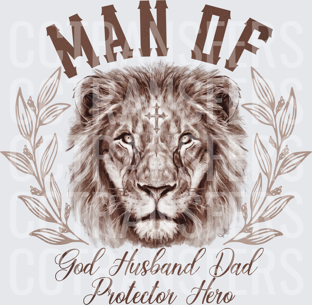 Man Of God Husband Dad Protector Hero Lion Cross (DTF)