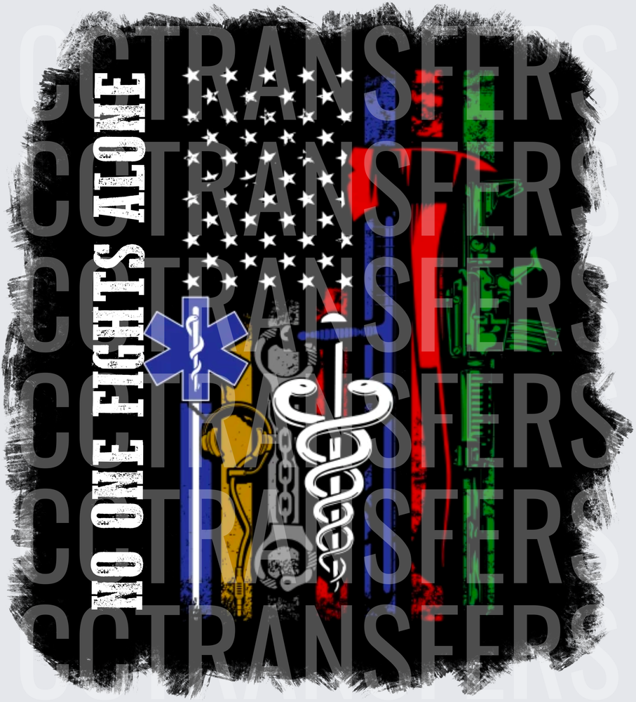 No One Fights Alone First Responder American Flag (DTF)