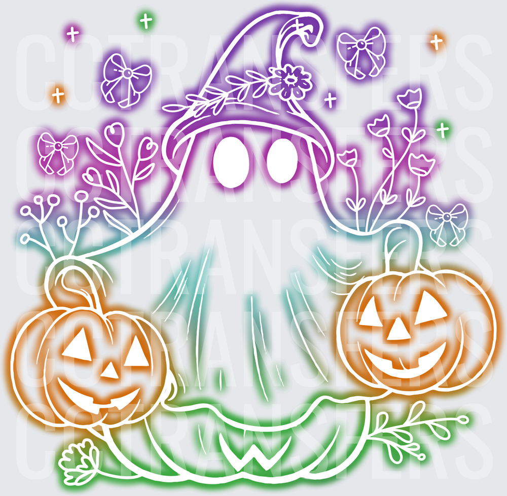Cute Halloween Ghost Witch Hat Jack-O-Lanterns Floral (DTF)