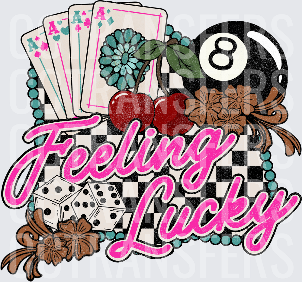Feeling Lucky Checkered Aces Cherries 8 Ball Dice (DTF)