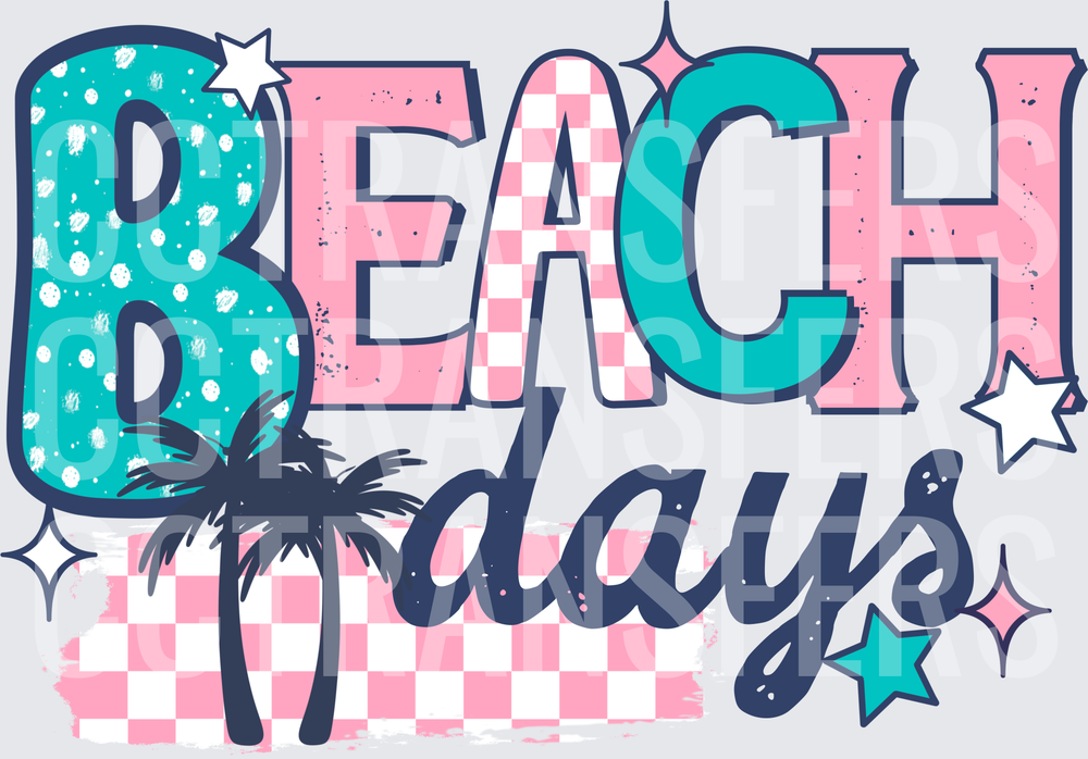 Beach Days Retro Checkerboard Palm Tree Summer (DTF)