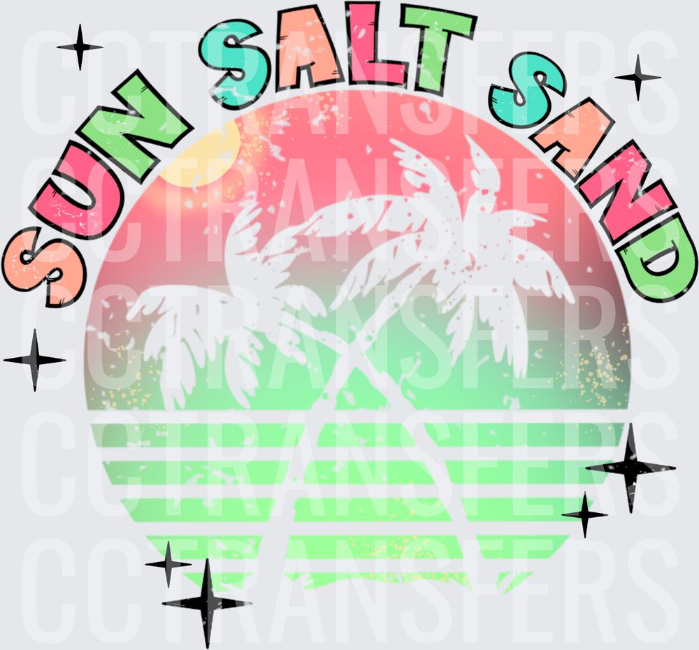 Sun Salt Sand Retro Sunset Palm Trees Sparkles (DTF)