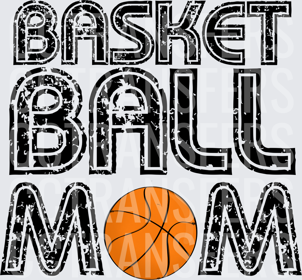 Basketball Mom Distressed Retro Grunge Lettering with Ball (DTF)