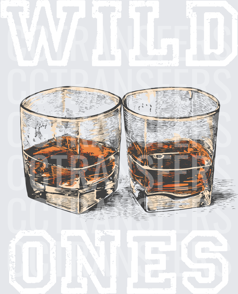 Two Whiskey Rocks Glasses Vintage Sketch Illustration (DTF)