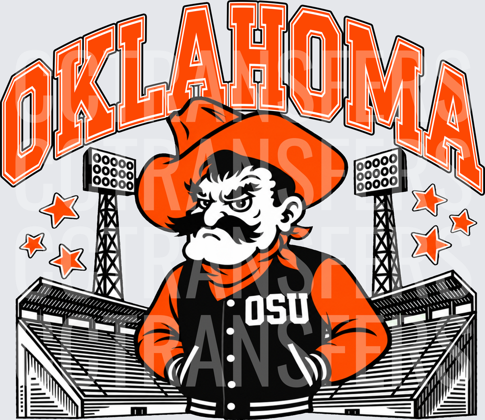 Oklahoma Arched Text Cowboy Mascot Stadium Stars OSU (DTF)