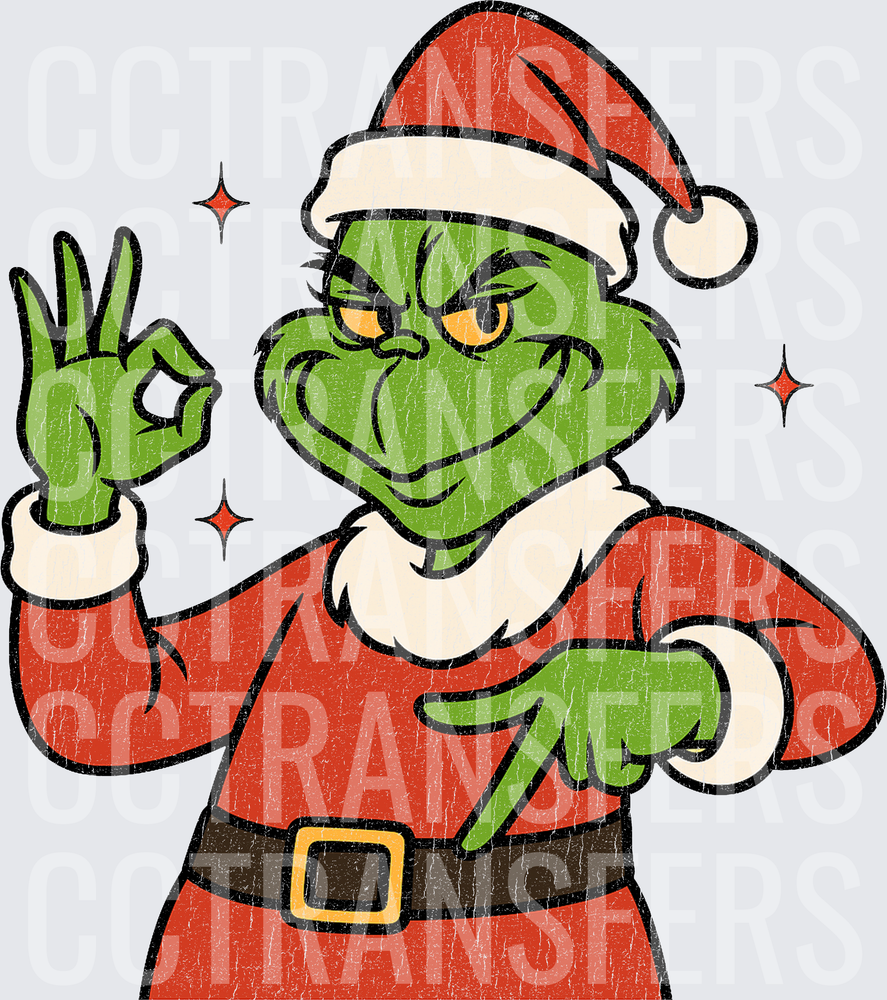 Grinch Santa Suit OK Hand Gesture Retro Distressed (DTF)