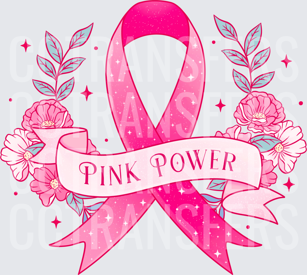 Pink Power Breast Cancer Awareness Ribbon Floral (DTF)