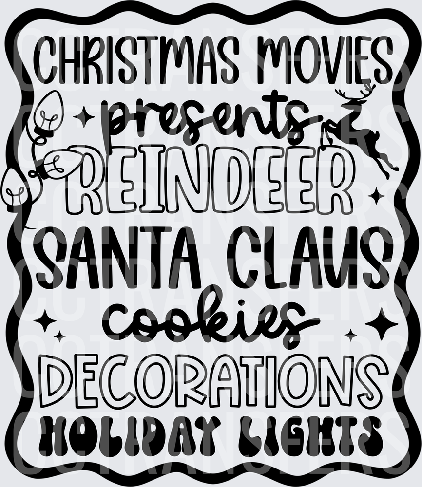 Christmas Movies Presents Reindeer Santa Claus Cookies Decorations Holiday Lights (DTF)