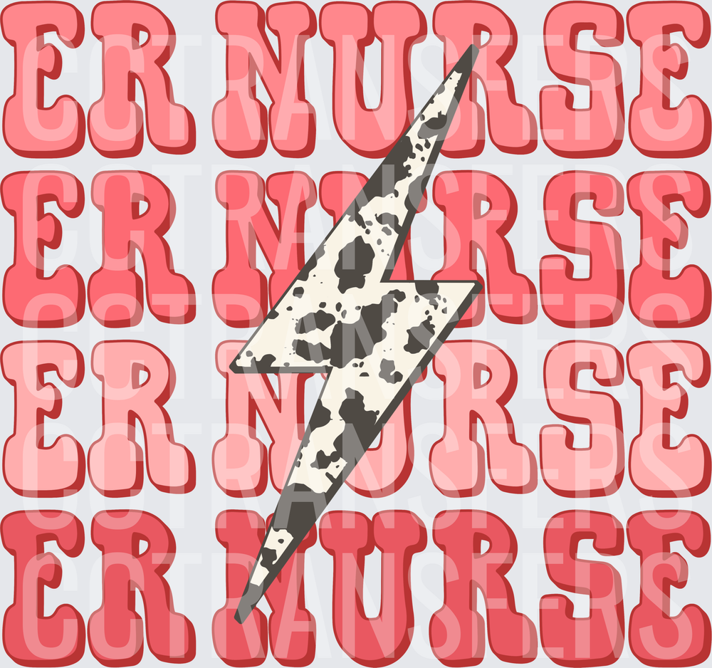 ER Nurse Retro Stacked Cow Print Lightning Bolt (DTF)