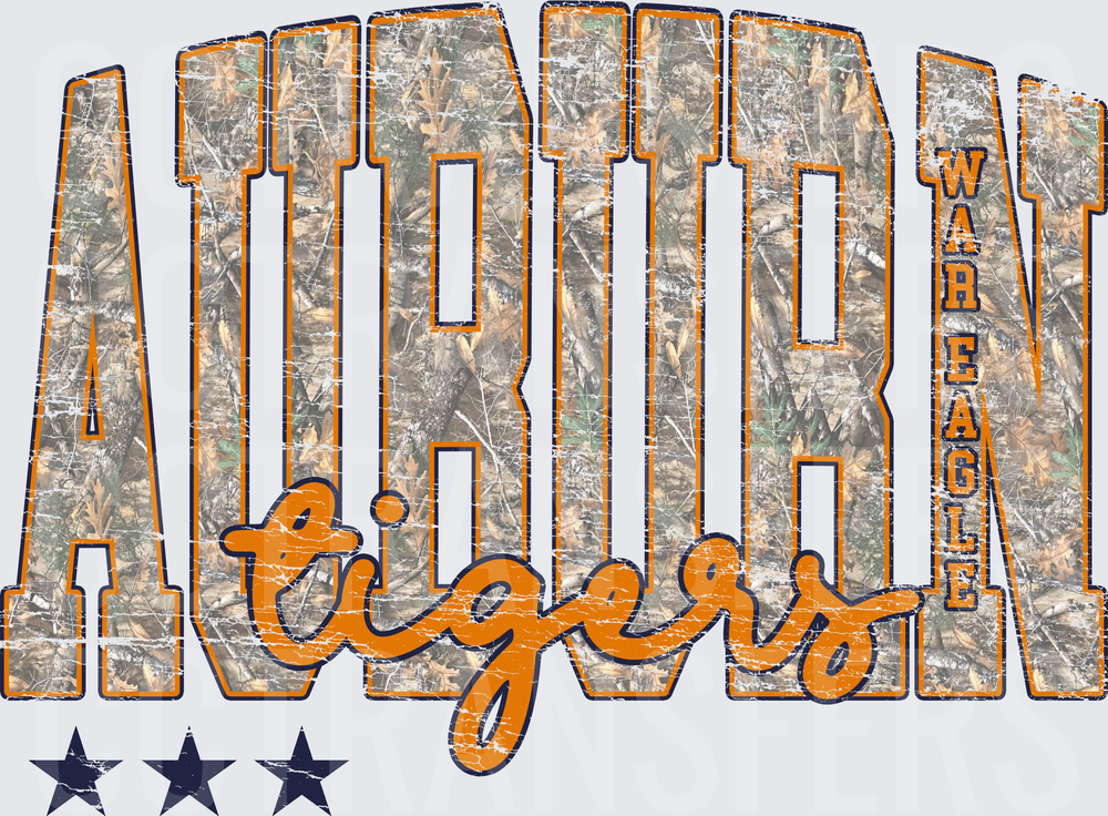 Auburn Tigers War Eagle Camo Distressed Stars (DTF)