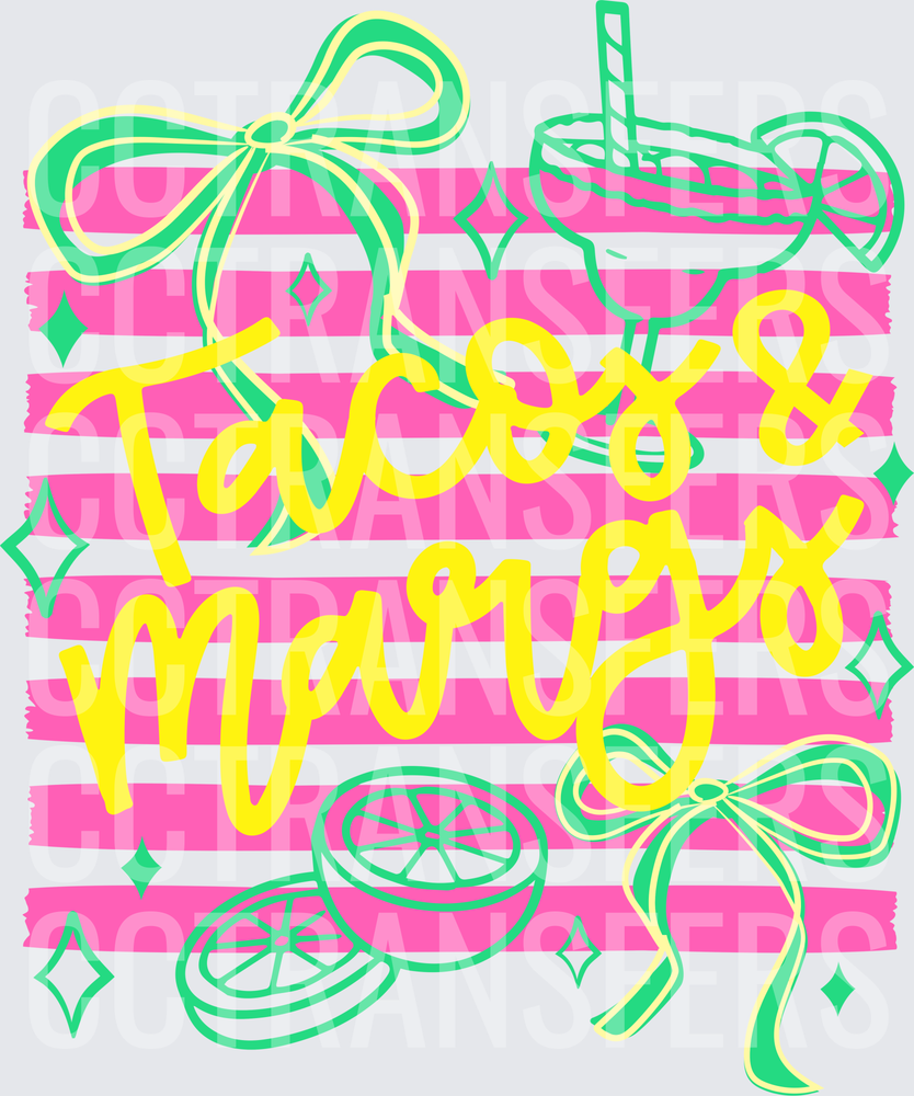 Tacos & Margs Pink Stripe Bow Margarita Design (DTF)
