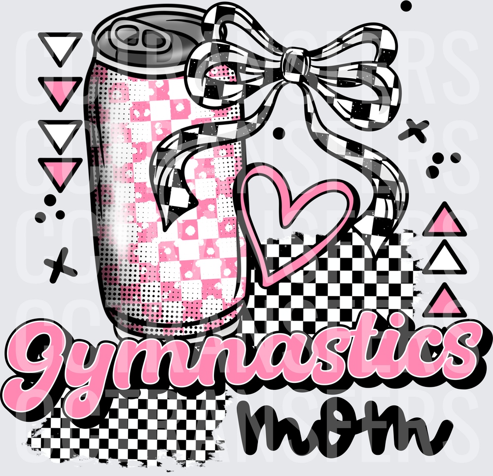 Gymnastics Mom Pink Checkered Soda Can Coquette Bow (DTF)
