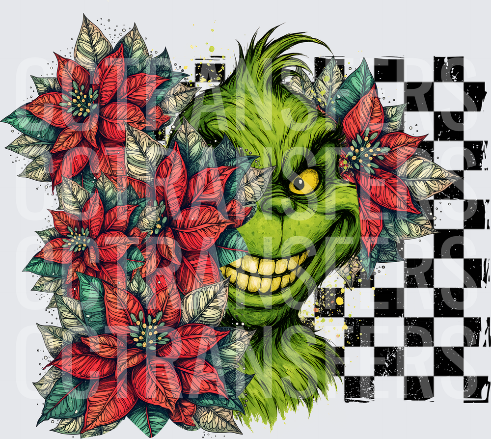 G-Man Smirk Poinsettia Floral Checker Holiday (DTF)