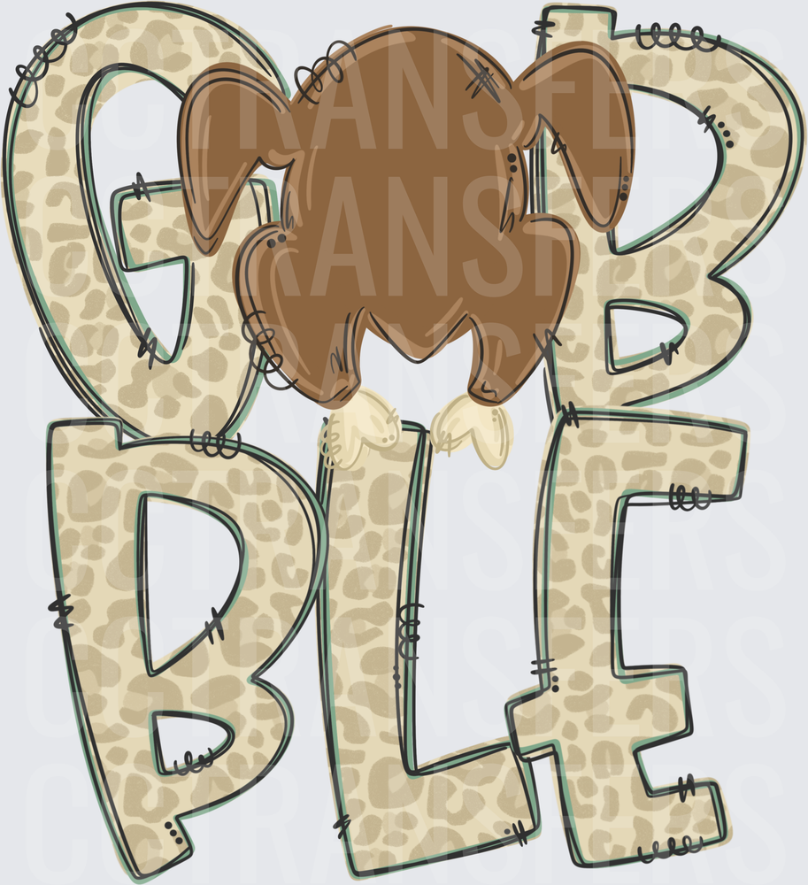 Gobble Leopard Print Roasted Turkey Thanksgiving Word Art (DTF)