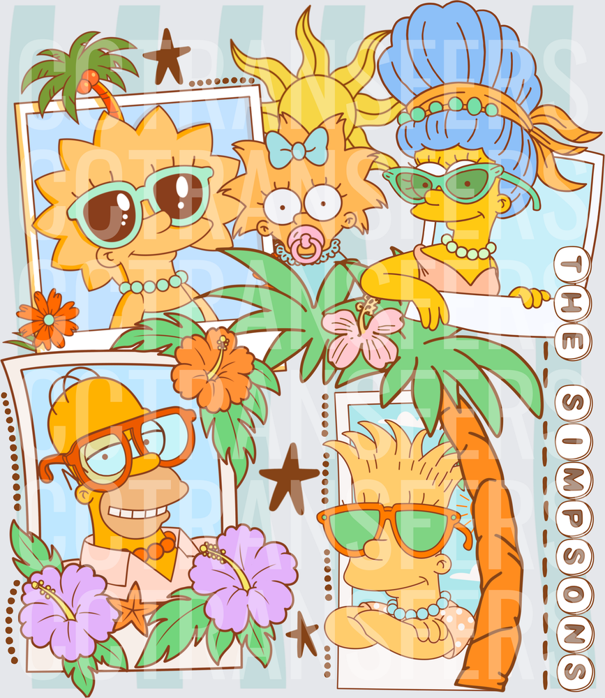 Cartoon Family Tropical Summer Vacation Polaroid Collage (DTF)