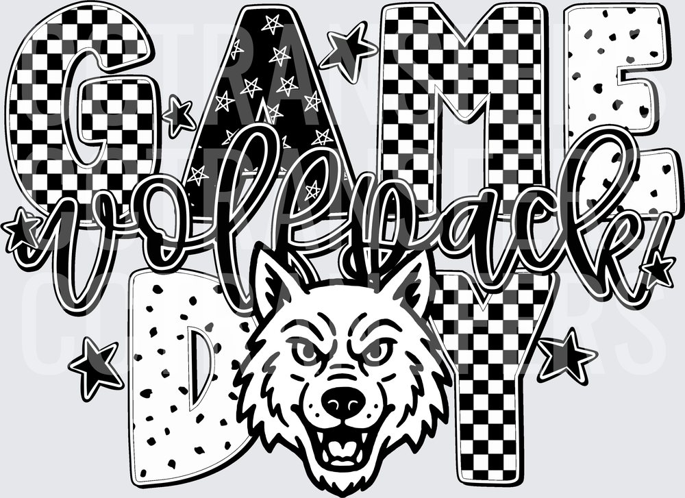 Game Day Wolfpack Wolf Head Checkered Stars Bold (DTF)