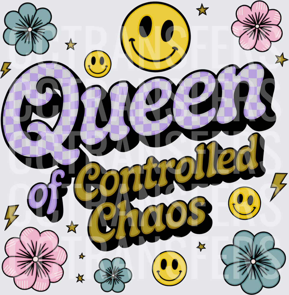 Queen of Controlled Chaos Retro Groovy Floral Smiley (DTF)