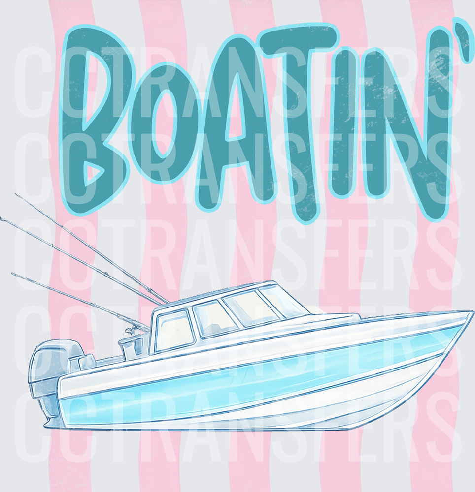 Boatin' Center Console Boat Pink Stripe Background (DTF)