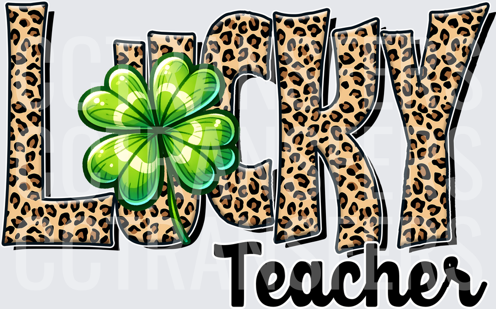 Lucky Teacher Leopard Print Four Leaf Clover (DTF)
