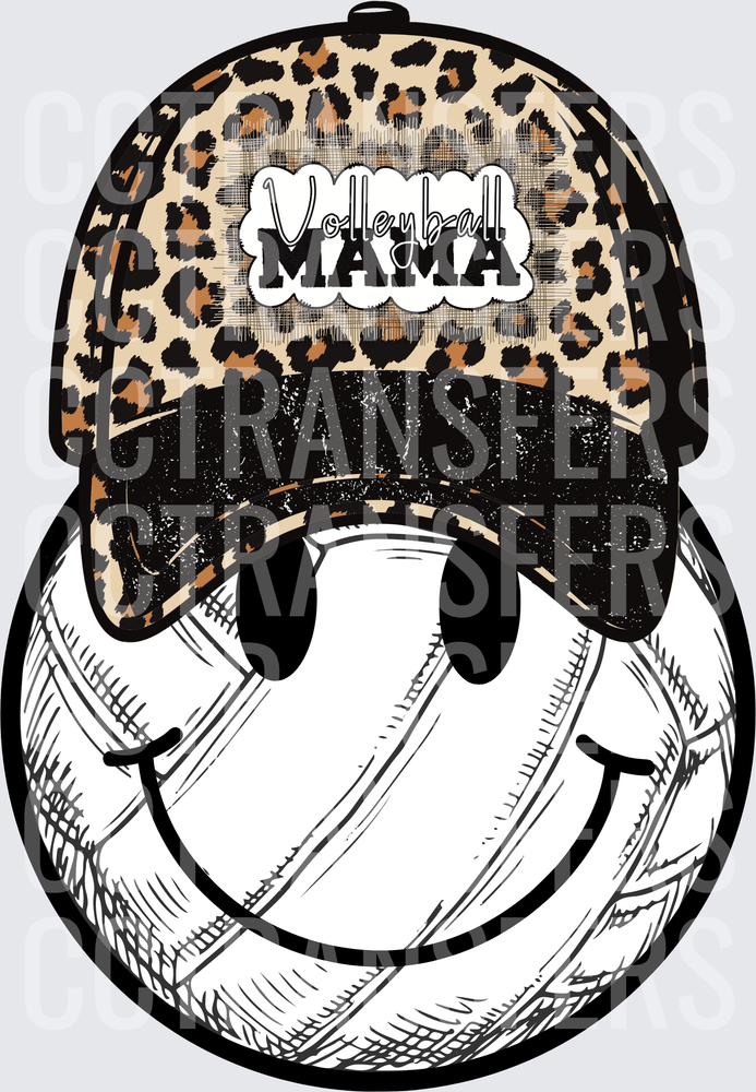 Volleyball Mama Leopard Hat Smiley Face Ball (DTF)