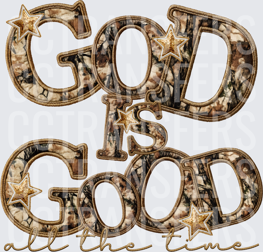 God Is Good All The Time Camo Embroidery Stars (DTF)