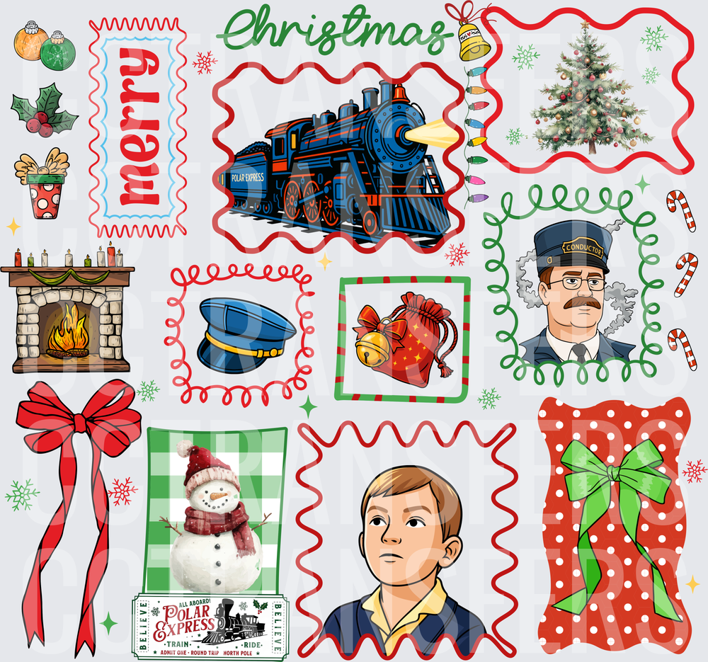Merry Christmas Holiday Train Conductor Boy Bundle (DTF)