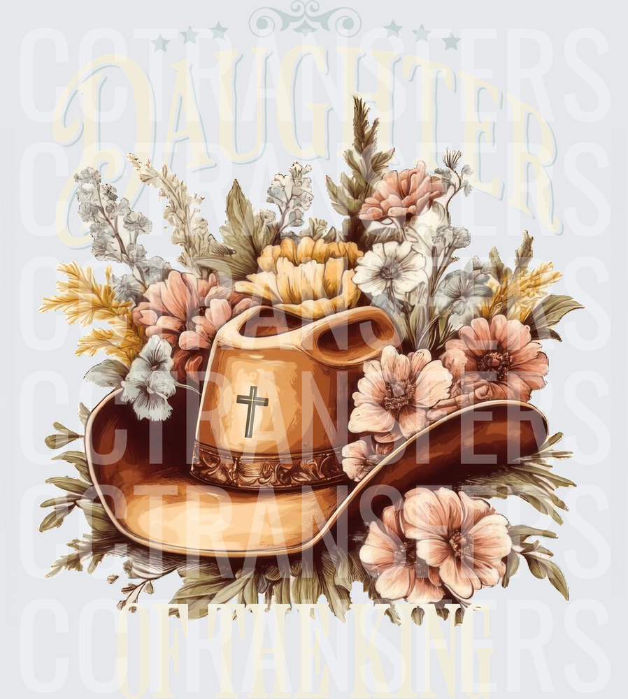 Daughter of the King Floral Cross Cowboy Hat (DTF)