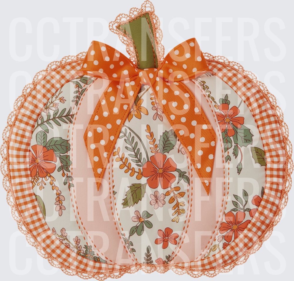 Floral Patchwork Pumpkin with Polka Dot Bow (DTF)