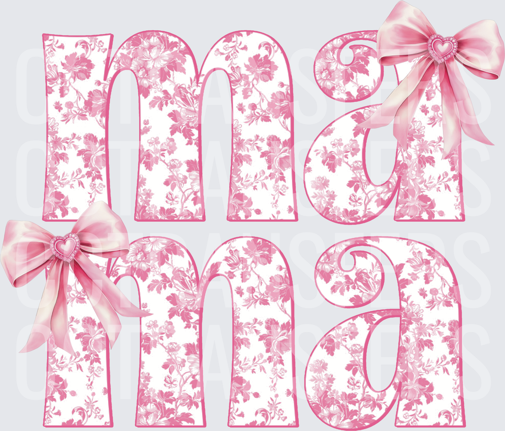 Mama Floral Pink Bow Heart Letters (DTF)