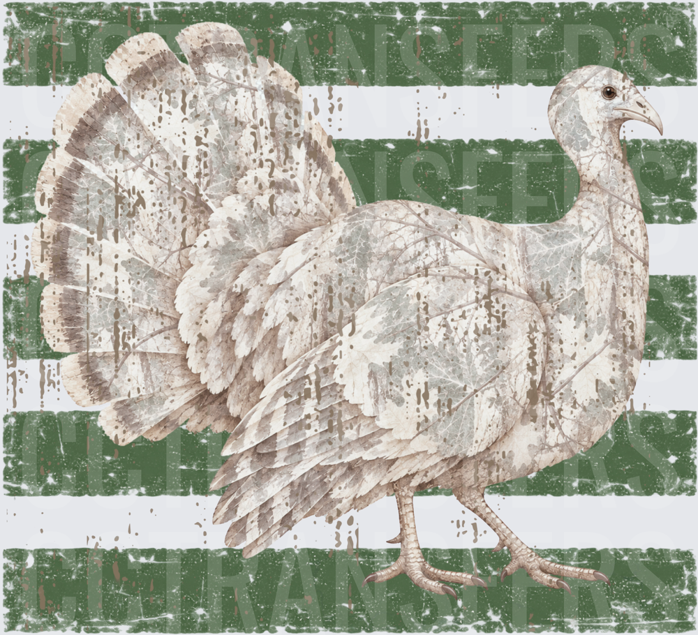 Rustic Turkey on Green Stripe Distressed Background (DTF)