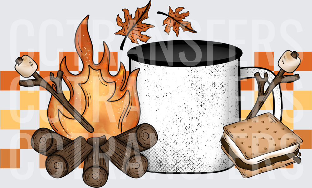 Fall Campfire S'mores Enamel Mug Autumn Leaves (DTF)