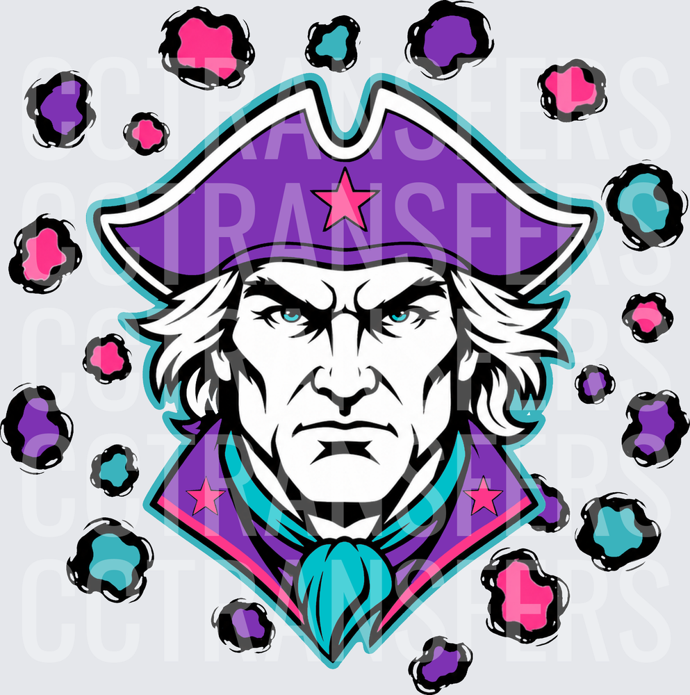 Fierce Colonial Patriot Mascot Neon Purple Teal (DTF)