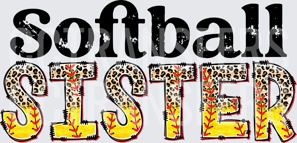 Softball Sister Leopard Print Letters DTF