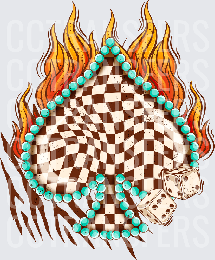 Wavy Checker Diamond Flames Turquoise Beads Dice (DTF)