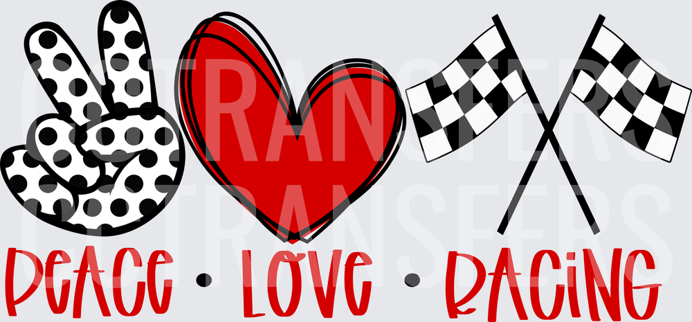 Peace Love Racing Polka Dot Hand Heart Checkered Flags (DTF)